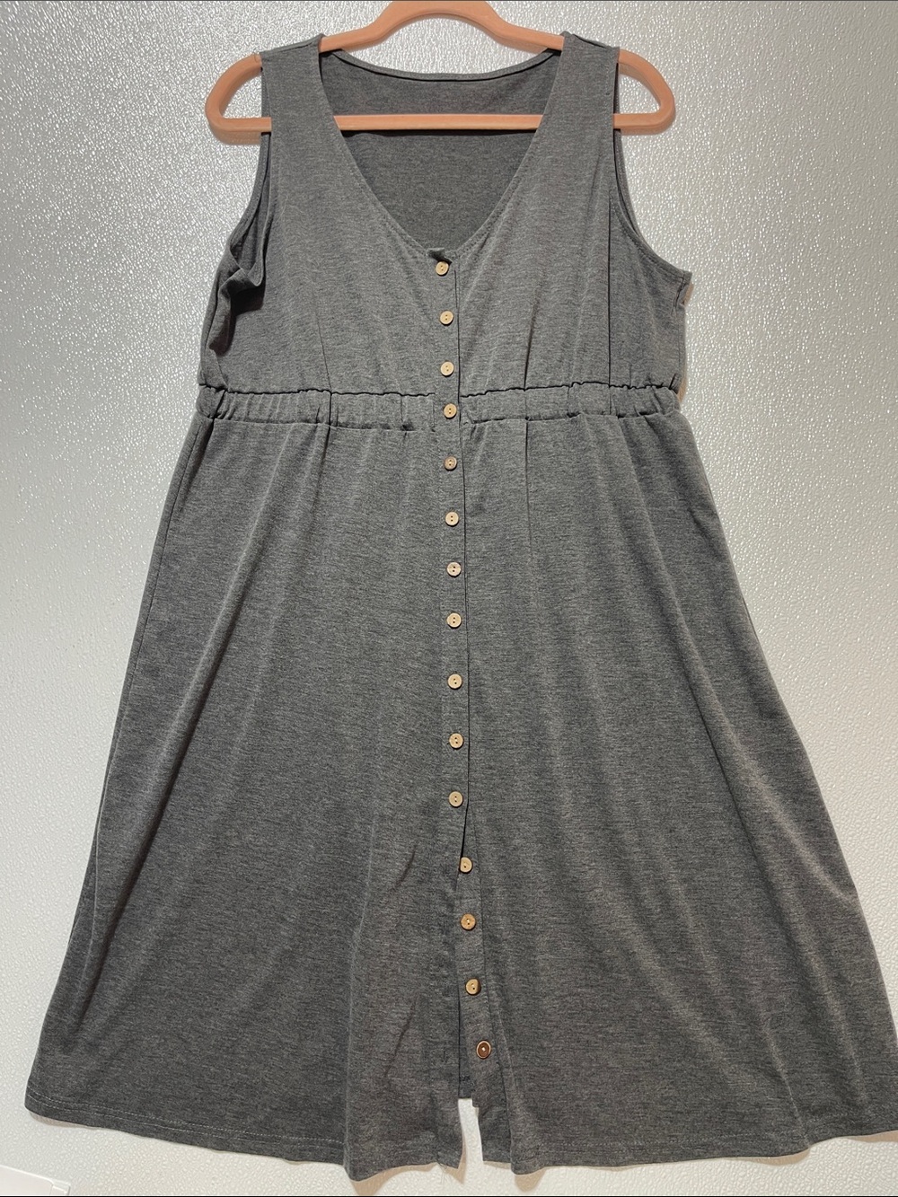 2/$40 Sleeveless Button-Front Gray V-Neck Dress